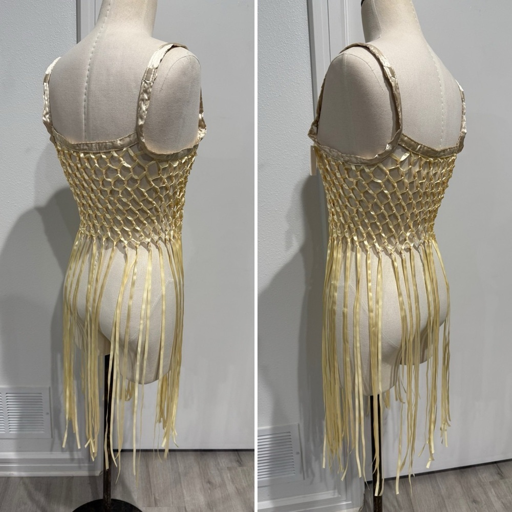 Urban Outfitters Festival Ribbon Bow Fringe Top in Cream - Picture 4 of 8